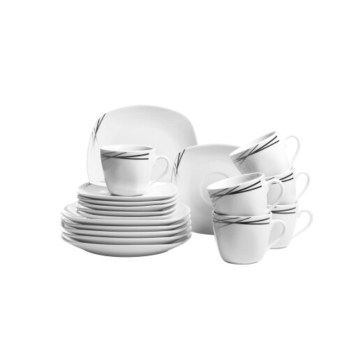 M?ser, Linea Nera Series, Dinnerware Set with 62-Pieces, Porcelain Tableware for 6 1
