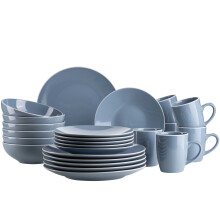 M?SER 931844 Elissa Series Modern Crockery Set for 6 People in Blue with White Trim, 24 Piece Crockery Set, Stoneware