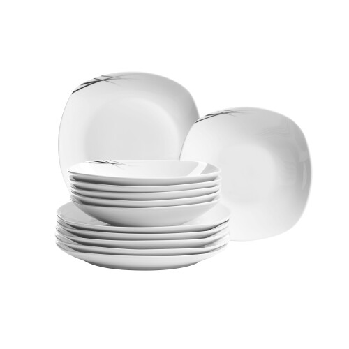 M?ser, Linea Nera Series, Dinnerware Set with 62-Pieces, Porcelain Tableware for 6 2