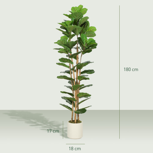 Homcom HOMCOM 180cm Artificial Fiddle Leaf Fig Tree with Solid Wood Trunks 2