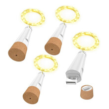 Światła do Butelek Wina z Korkiem, Lampki Choinkowe Ładowane Przez USB do Butelek z Alkoholem, 20 Lampek LED, Drut, 4 Sztuki