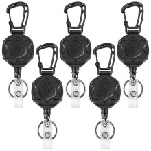 Retractable Keychains Heavy Duty Badge Reel Retractable Id Badge Clip with Upgraded Mountaineering Buckle 5 Pcs