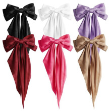 6st Dubbla Lager Bowknot Streamer Hårnål Kvinna Flicka Satinband Spännband Rosett Baksida Huvud Fjäderklämma