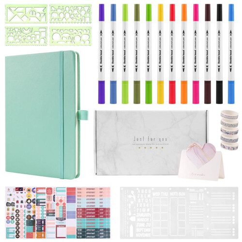 A5 Hardcover Dotted Journal Notebook with 184 Numbered Pages,Dotted Journaling Kit for Beginner 1