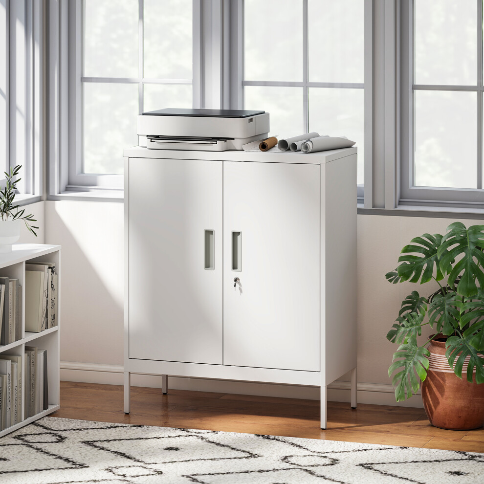 Homcom (White) Metal Storage Cabinet With Lock For Home Office, Garage, Study White