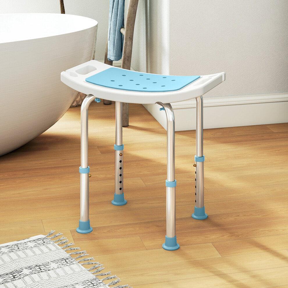 Homcom Blue (Blue) Adjust Aluminium Bath Stool Shower Non-Slip W/ Shower Hole