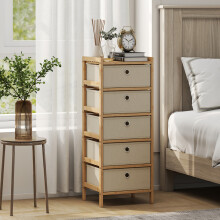 (S) HOMCOM Chest of Drawers, Drawers Dresser with Bamboo Frame, Cream White