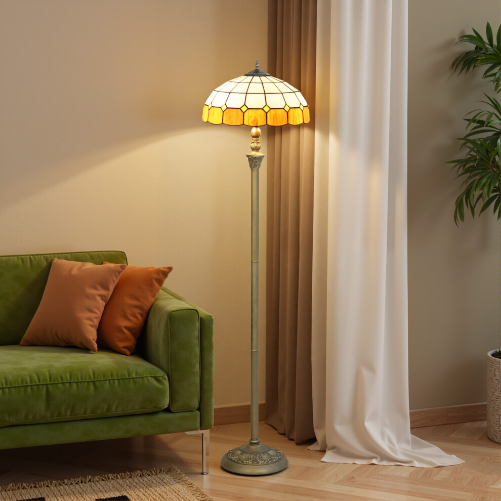 HOMCOM Lamp with Handcrafted Stained Glass Shade, Vintage Standing Lamp in Orange - Image 5