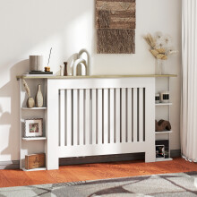 (M) HOMCOM Vertical Slatted Heater Cover for Living Room, Medium, White
