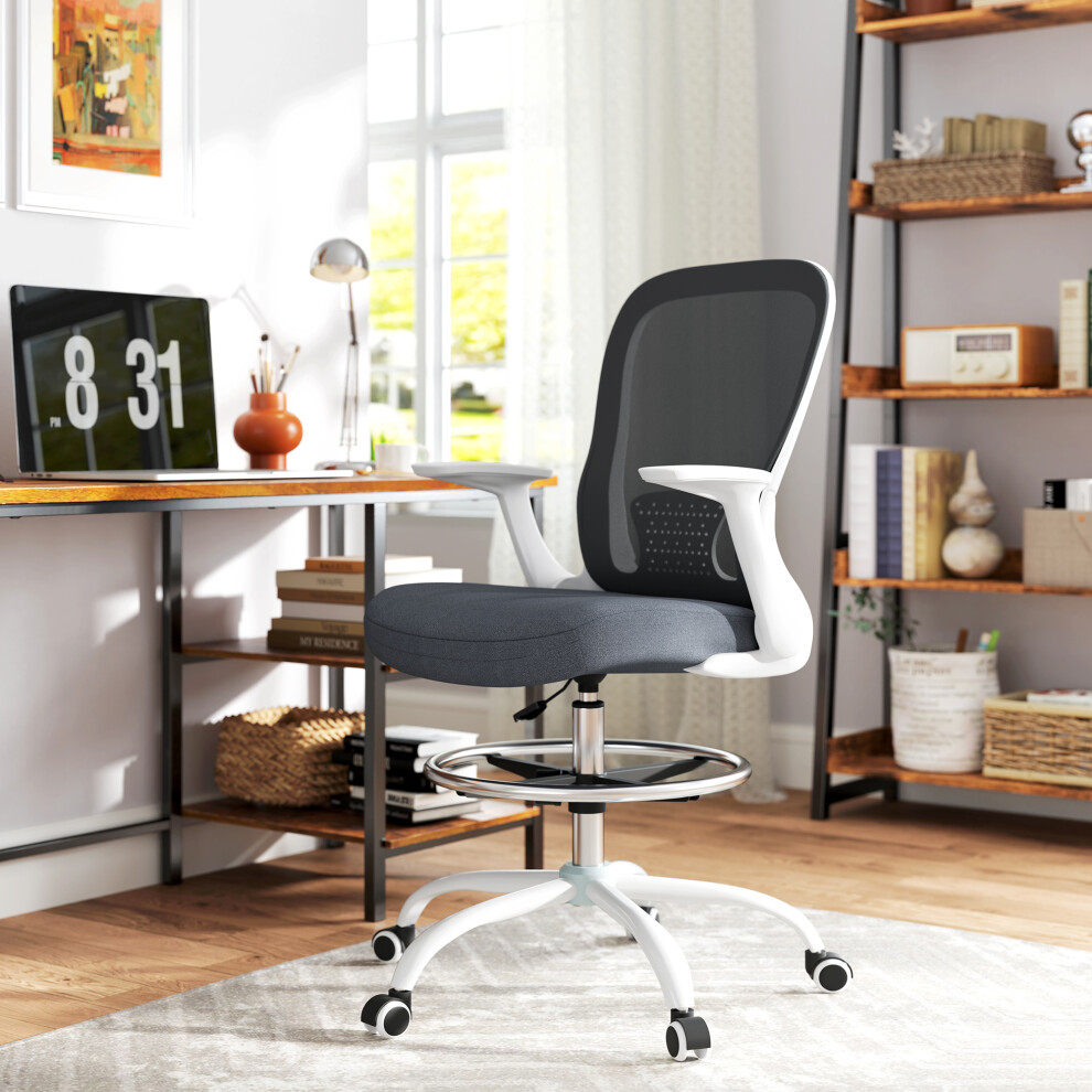 Homcom (Grey) Mesh Draughtsman Chair, Ergonomic Drafting Chair Grey