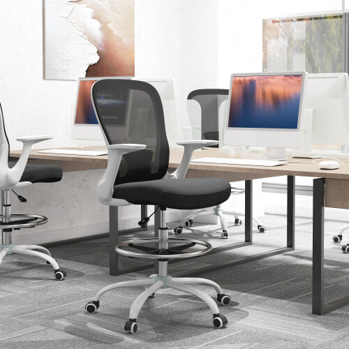 Homcom (Black) HOMCOM Mesh Draughtsman Chair, Ergonomic Drafting Chair
