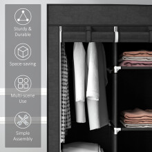 (Black) HOMCOM Fabric Portable Wardrobe with 8 Shelves 2 Hanging Rails