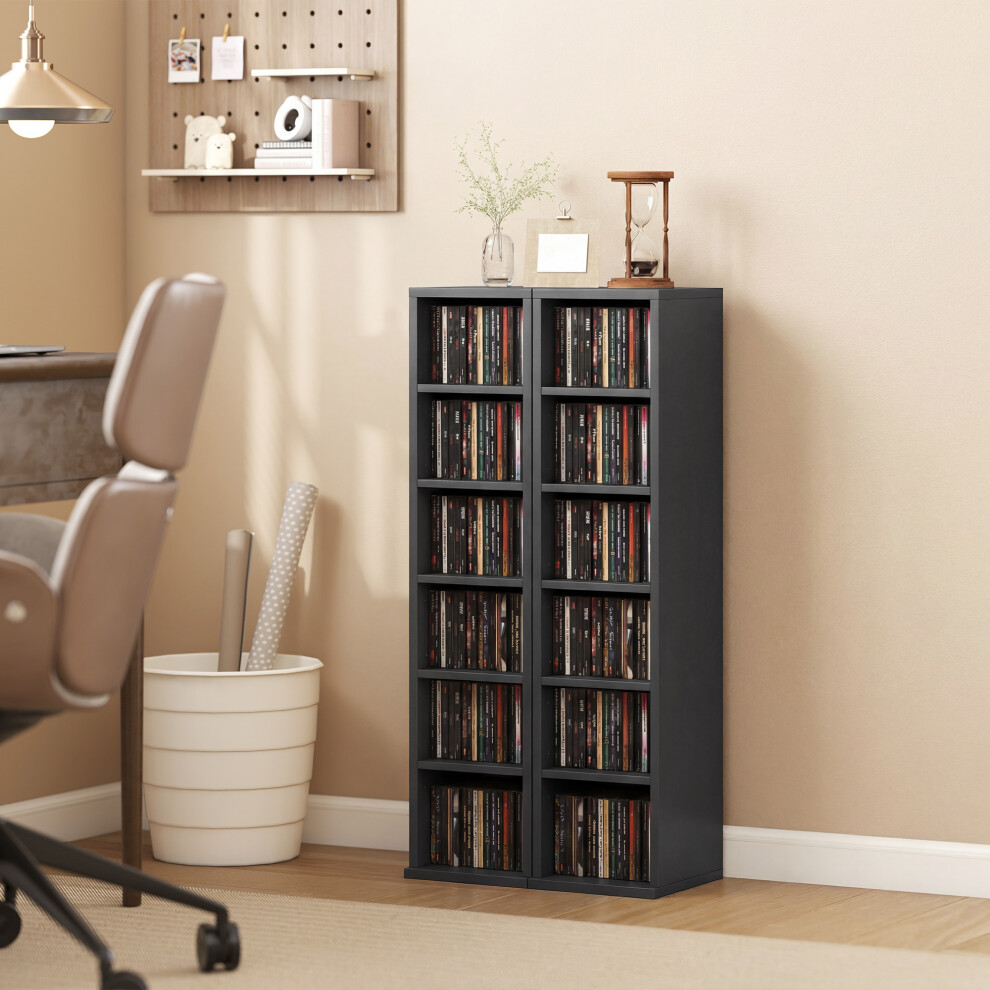 HOMCOM Set of 2 CD Storage Units DVD Shelf with Adjustable Shelves, White - Image 5