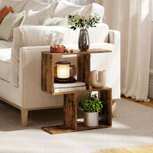 HOMCOM Side Table, Narrow End Table with Storage Shelves, Rustic Brown