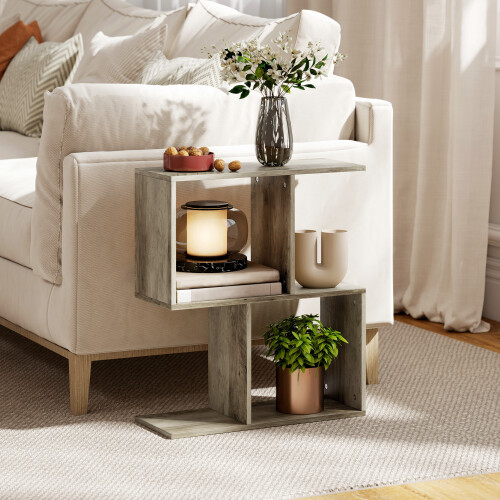 Homcom HOMCOM Side Table, Narrow End Table with Storage Shelves, Grey