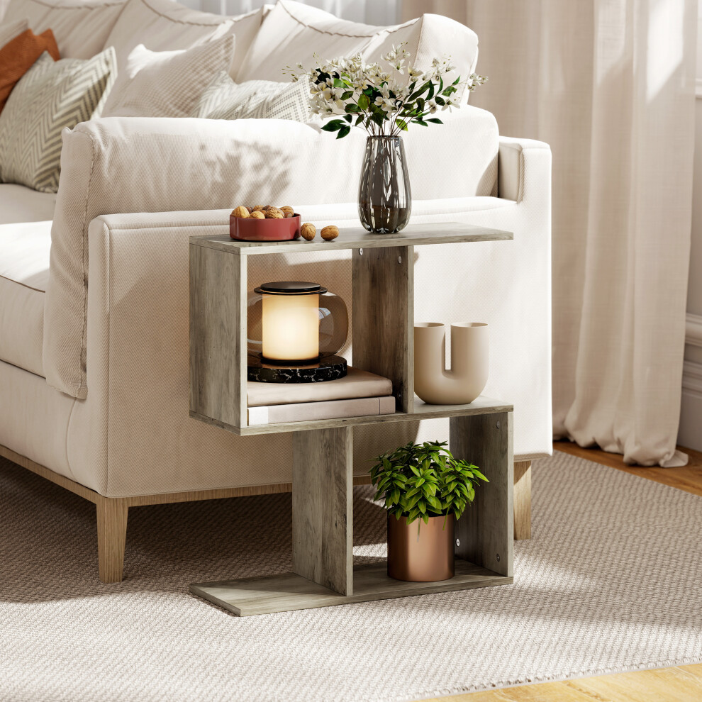 Homcom Side Table, Narrow End Table With Storage Shelves, Grey