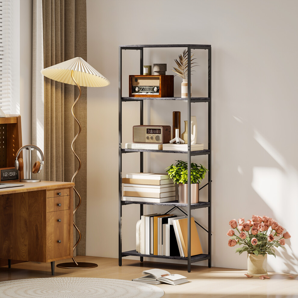 Homcom Industrial Bookshelf, Freestanding Bookcase, Dark Grey And Black Black,Grey