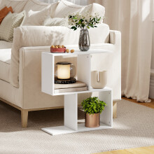 HOMCOM Side Table, Narrow End Table with Storage Shelves, White
