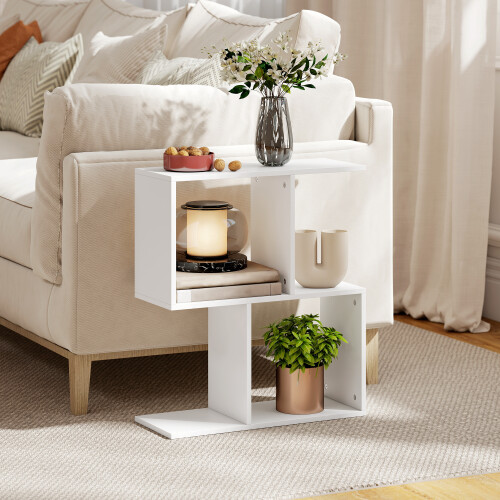 Homcom HOMCOM Side Table, Narrow End Table with Storage Shelves, White