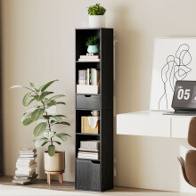 HOMCOM Narrow Bookshelf with Drawer, Tall Bookcase for Living Room, Black