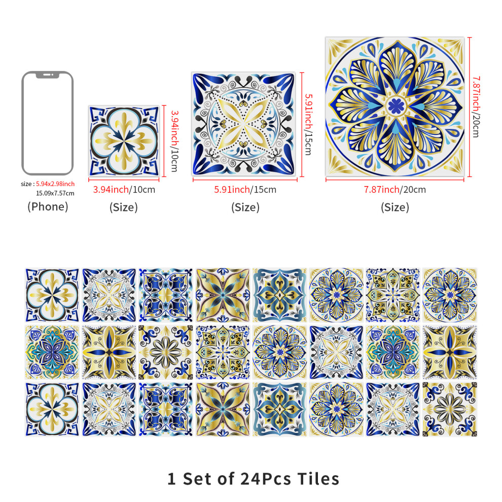 Photos - Other for Repair  NEW Tile Stickers 24pcs/set Wall Self Adhesive Vinyl Vintage Mosaic Kitchen Peel & Stick(10*10*24PCS, NHZ-009)