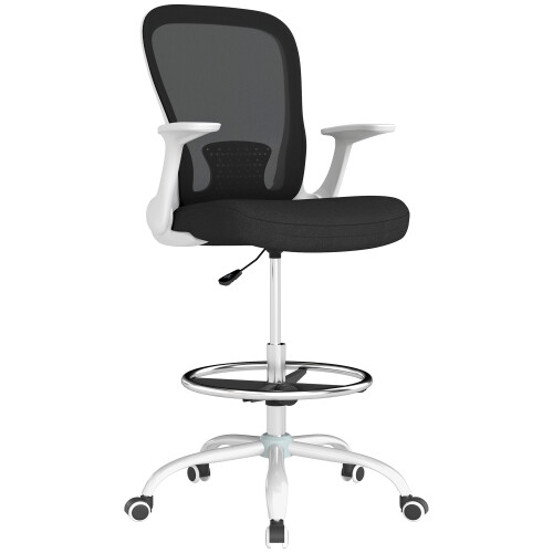 Homcom (Black) HOMCOM Mesh Draughtsman Chair, Ergonomic Drafting Chair 1