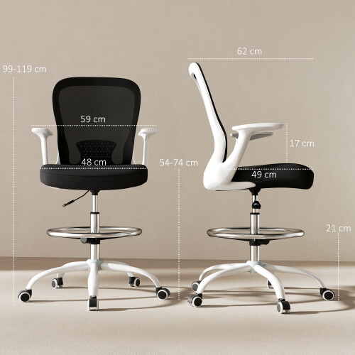 Homcom (Black) HOMCOM Mesh Draughtsman Chair, Ergonomic Drafting Chair 2