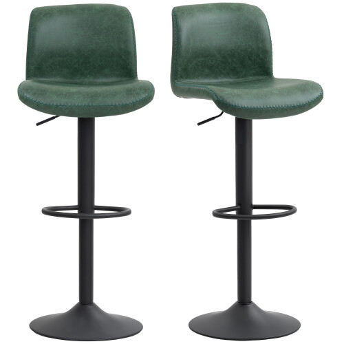 Homcom HOMCOM Barstools Set of 2, Dining Stools with Backrest and Footrest, Green 1