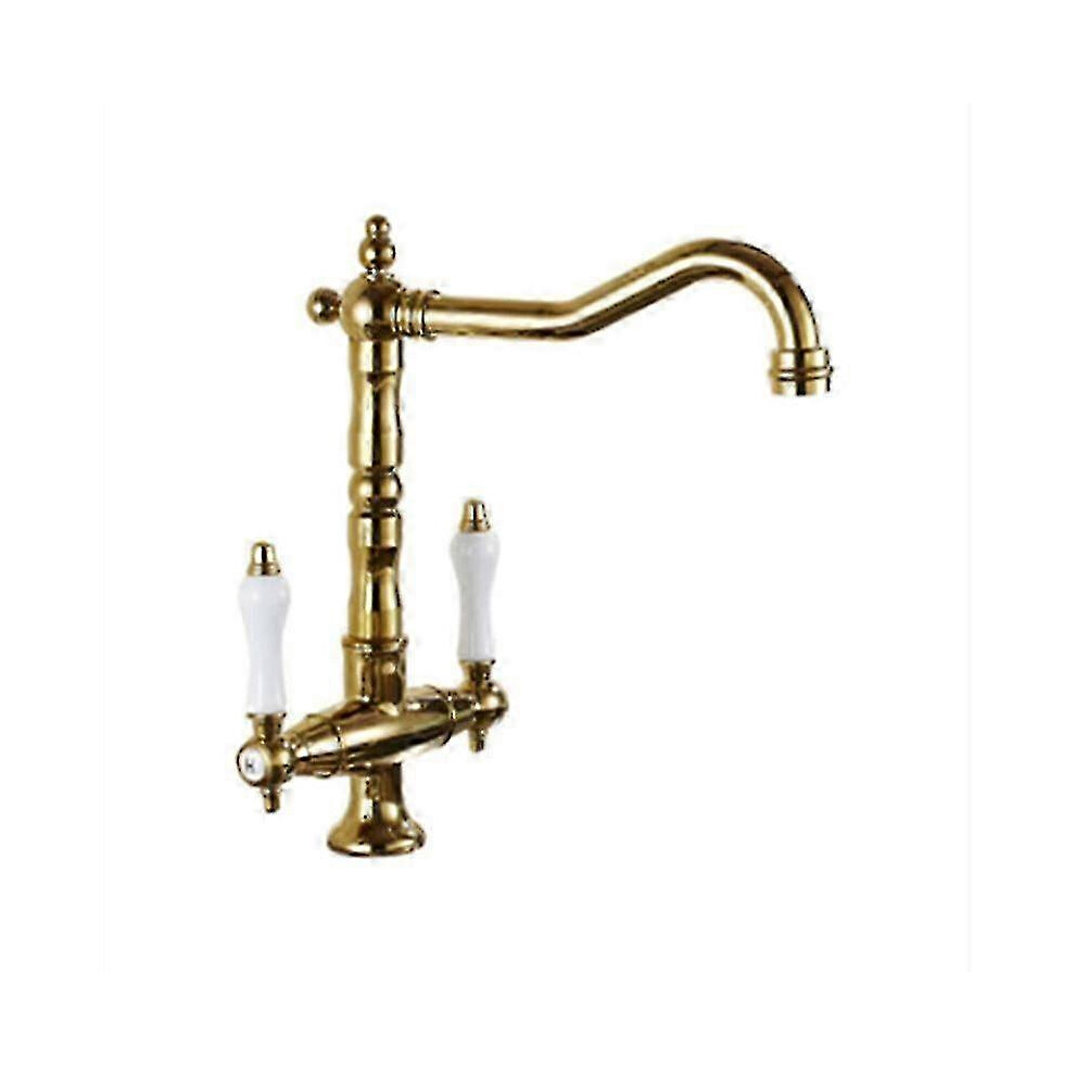 Bridge Kitchen Faucet Brass 1 Hole Kitchen Faucet 2 Handle Centerset Faucet For Kitchen Sinks, Heritage Brushed Gold Kitchen Sink Faucet F54 7624176591723