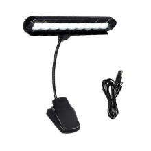 Muziekstandaard met clip, 9 led's, orkestlamp, pianolamp, volledig verstelbaar, inclusief netsnoer (zonder batterijen, zwart)