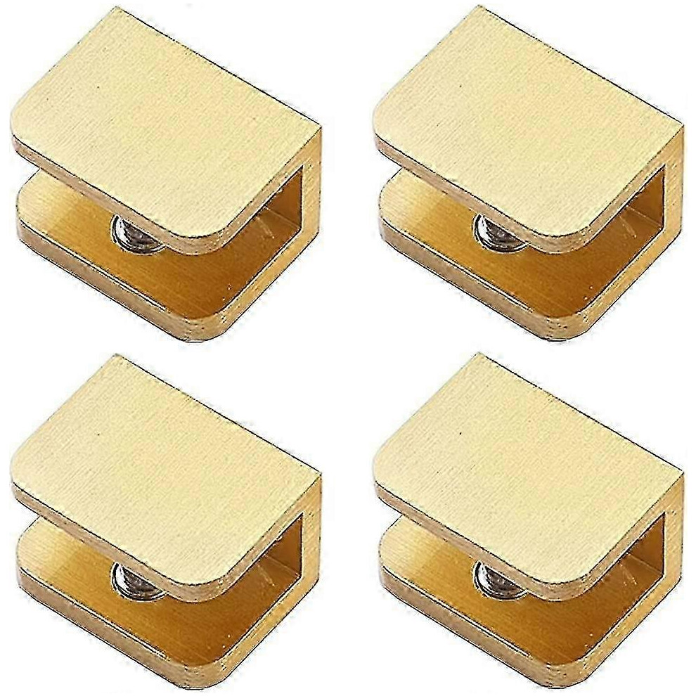 Gold Glass Clamp Pack Of 4 No-Drill Holder For 10Mm-12Mm Glass Shelf Bracket