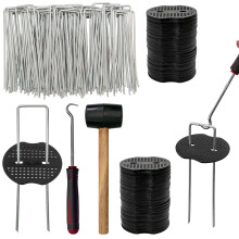 Weed Control Membrane Pegs Buffer Washer Set Red with Rubber Mallet (SET OF 50)