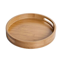(40 cm, Beige) Rundes Serviertablett aus natürlichem Bambus | Umweltfreundlicher Holzteller für Essbereich und Wohnaccessoires