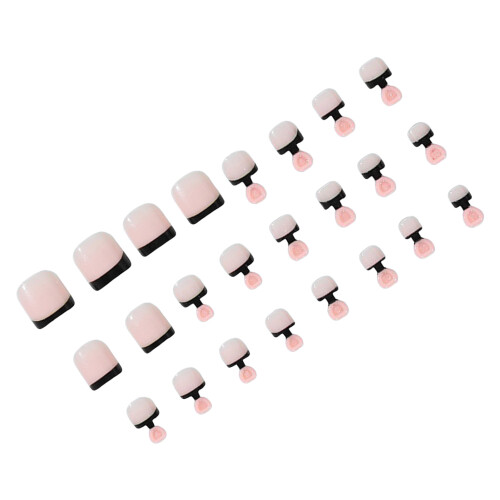 Nude Square False Nails with Black Tip 2