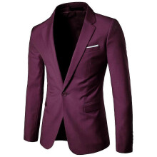 (L, Purpurrot) Herren-Blazer, schmal geschnitten, Business, Hochzeit, einfarbig, Anzugjacke