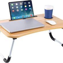 (Walnut) Laptop Table, Bed Table, Bed Desk Stand With Foldable Legs & Cup Slot Notebook Stand Computer Laptop Bed Table Laptop