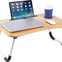 (Walnut, 1x Laptop Table) Laptop Table, 60 X 40 X 28cm Bed Table, Bed Desk Stand With Foldable Legs & Cup Slot Notebook Stand Computer Laptop Bed