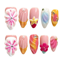 (L) Hand-painted Pink Press on Nails for Women