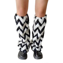 Dames winter warme beenwarmers van lamswol met golvende strepen, vintage pluizige laarsmanchetten, uitlopende beenbeschermers, lange tubesokken