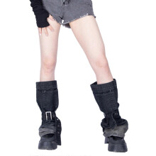 Dames denim beenwarmers, sweet jeans, lange beenbedekking, gothic punk, losse hoge kniekousen, Y2K streetwear, cadeaus, elastisch zakje, zwart