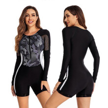 (XXL) Women's Swimsuit One-piece Long Sleeve Boxer Surf Suit Sun Protection Diving Suit