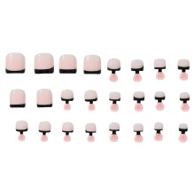 Nude Square False Nails with Black Tip