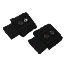 Damen Stiefelstulpen mit Zopfmuster, Knöpfen, gehäkelten kurzen Beinwärmern, Rollsocken, Khaki