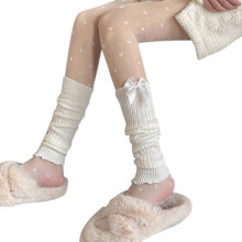 Dames winterbeenwarmers met strik, gebreide stijl, Lolita, Japanse JK, losse stijl, dameslaarzen, kniehoge laarzen, leggings, warme benen