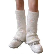 Modische, flauschige Beinstulpen für Damen mit niedlicher Mini Schleife, Fairycore Fellstiefelüberzüge, fußlose Socken für Mottopartys