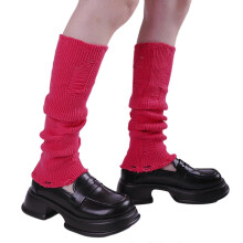 Effenkleurige beenwarmers voor dames, Japanse Harajuku geribbelde gebreide, gescheurde, versleten beenbedekking, lange sokken, streetwear