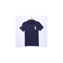 (Light blue,XL)(Navy & white, S) Men's Custom  Shirt Cotton Short Sleeve Large Pony