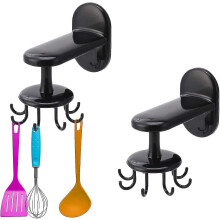 360 Rotatable Kitchen Utensil Holder Kitchen Utensil Hook Self Adhesive Multifunctional Rotating Wall Hook With 8 Hooks For Kitchen/bathroom 2pcs