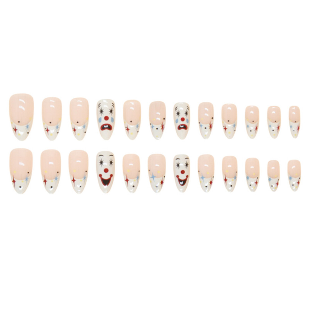 (24Pcs, Multicolor) 24 Pcs Clown Facewear Press on Nails Cute Almond False Nails Fingernail Tips for Women