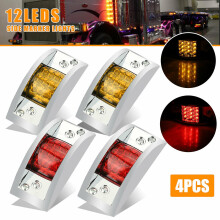 4X 12 LED 12V Yellow+Red Sealed Chrome Side Marker Truck Trailer Clearance Light